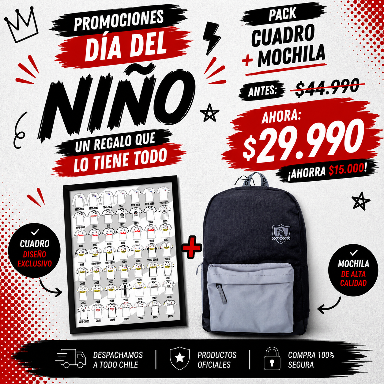 Pack Mochila + Cuadro Camisetas Historicas Local