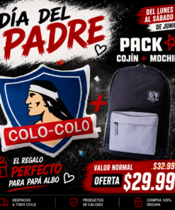 Pack Cojín Bordado de Colo-Colo 45x45 cm + Mochila